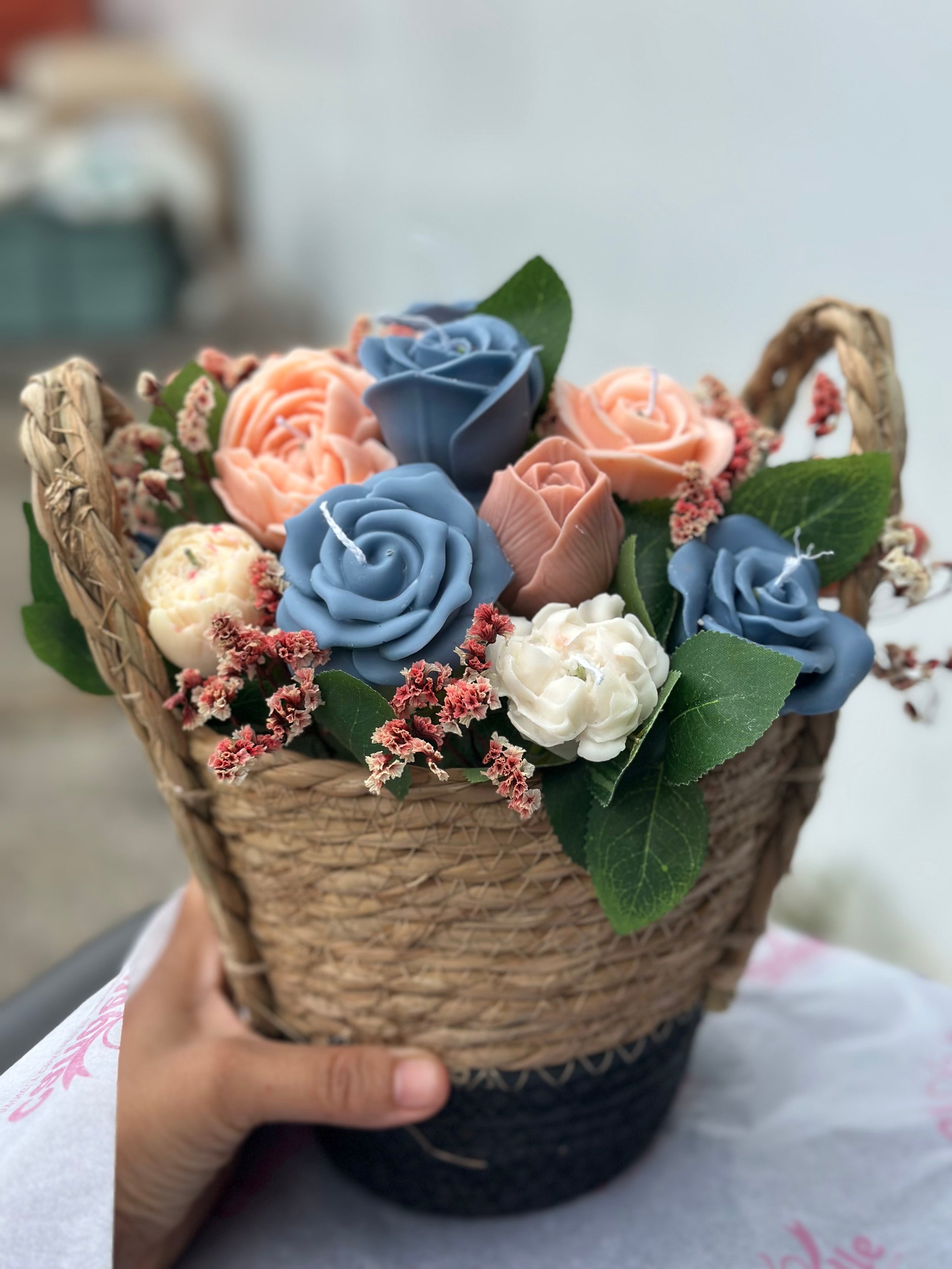 Blue Blush Rose Basket
