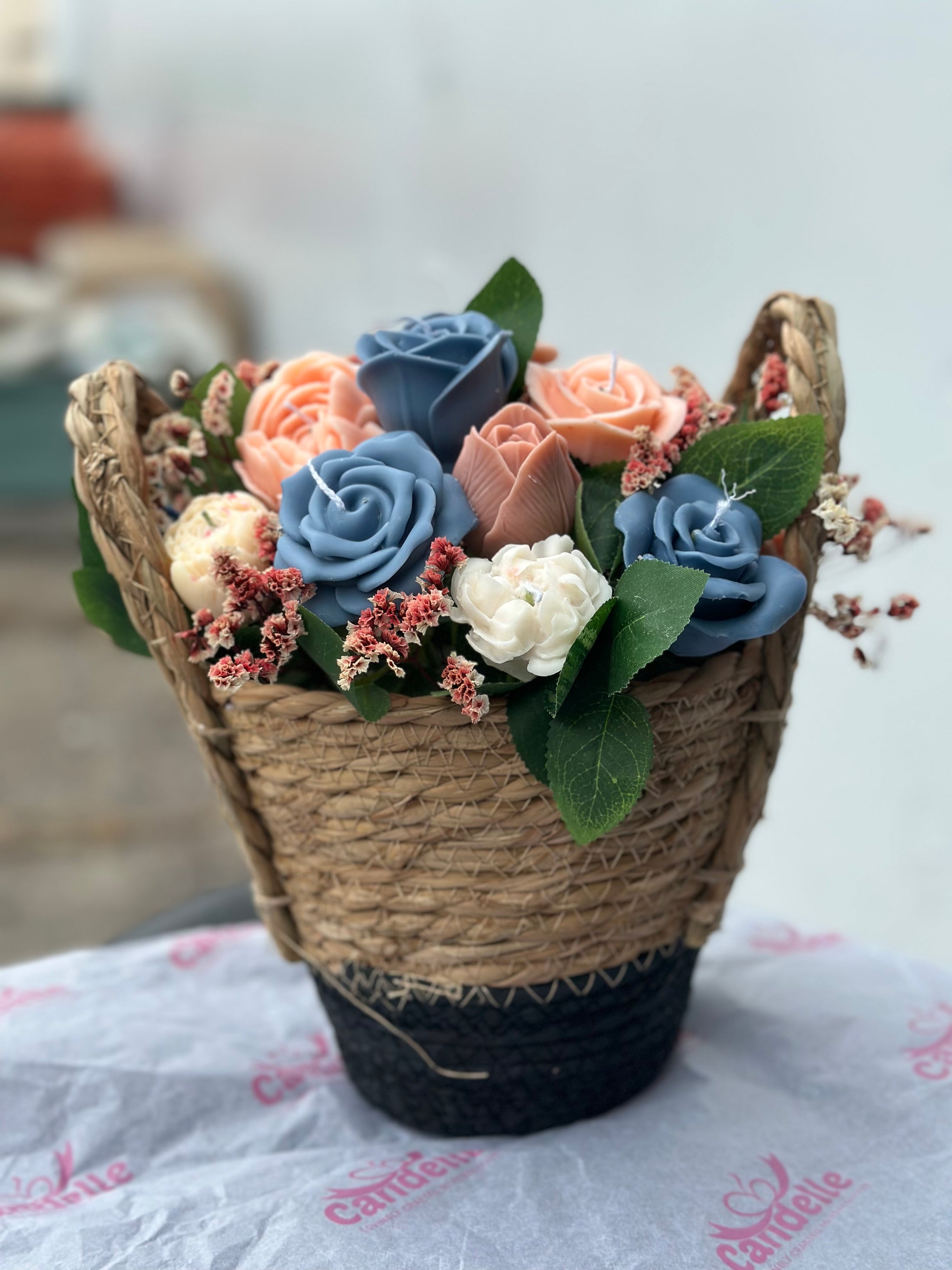 Blue Blush Rose Basket
