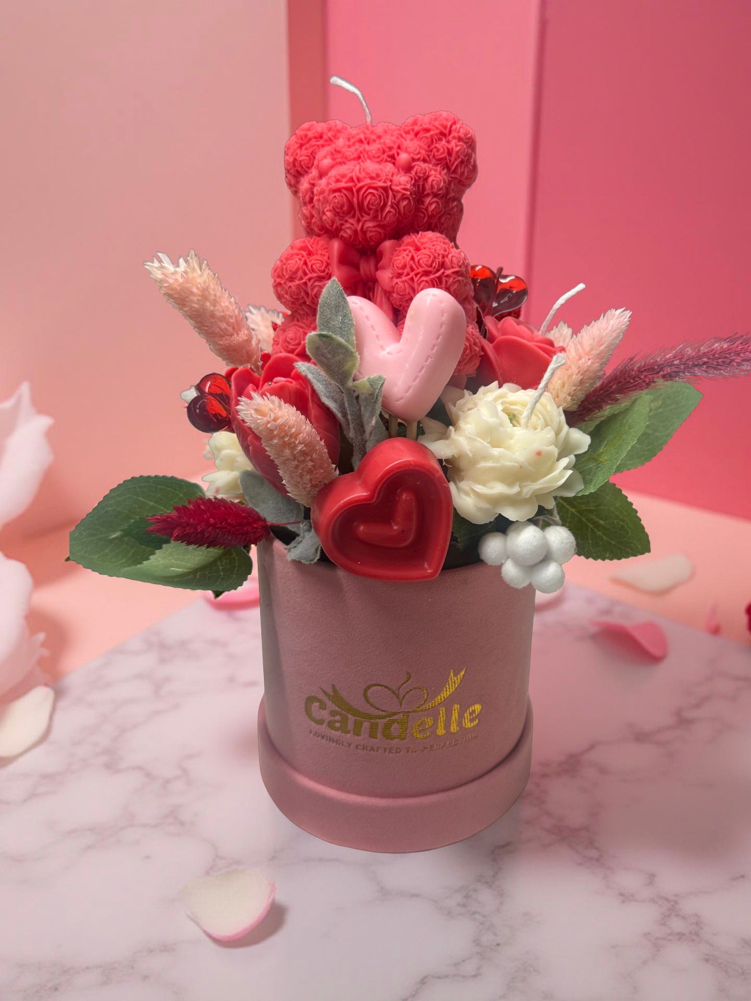 Rosé Velvet Teddy- Candle Bouquet