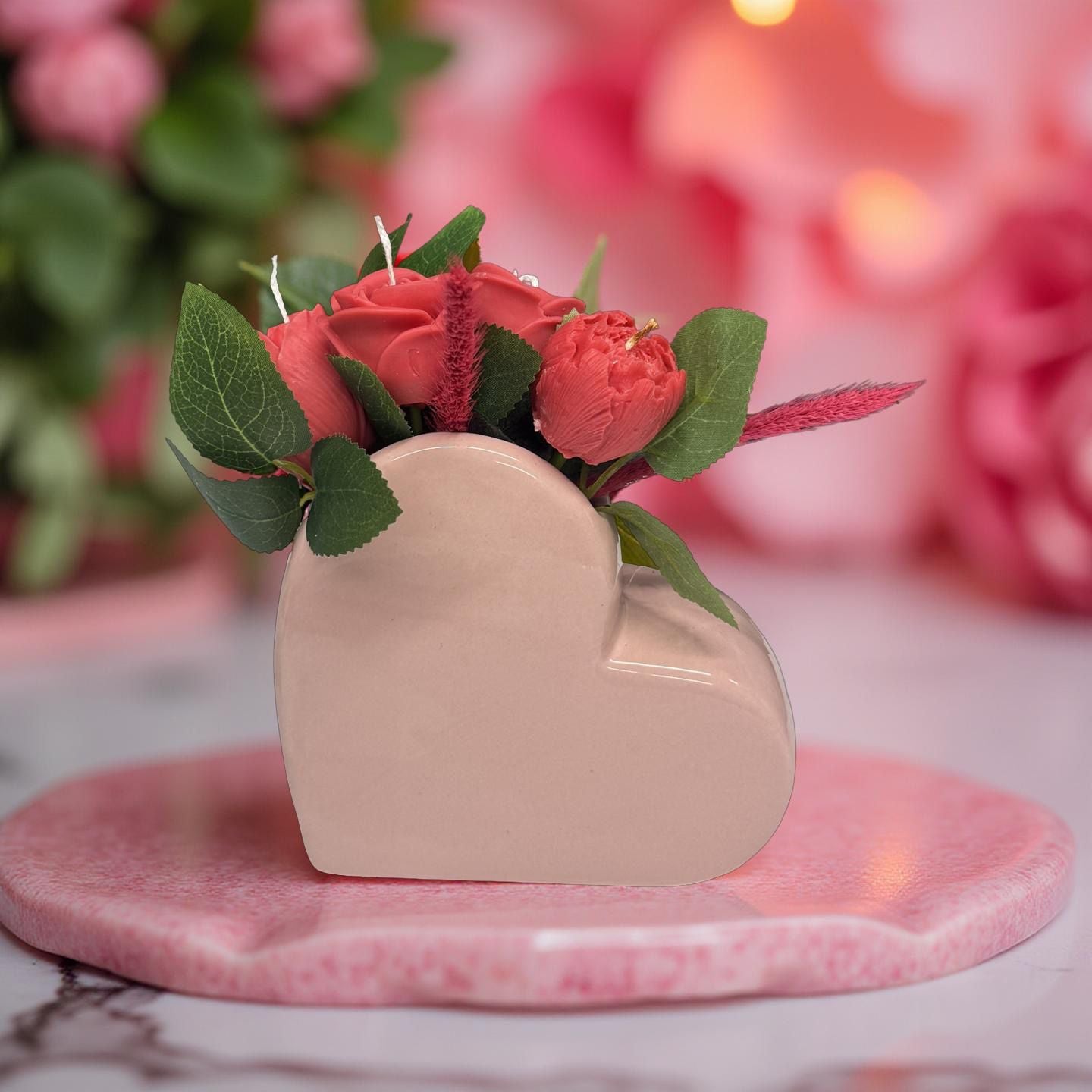 Blush Éternelle- Ceramic Vase with Rose Candles