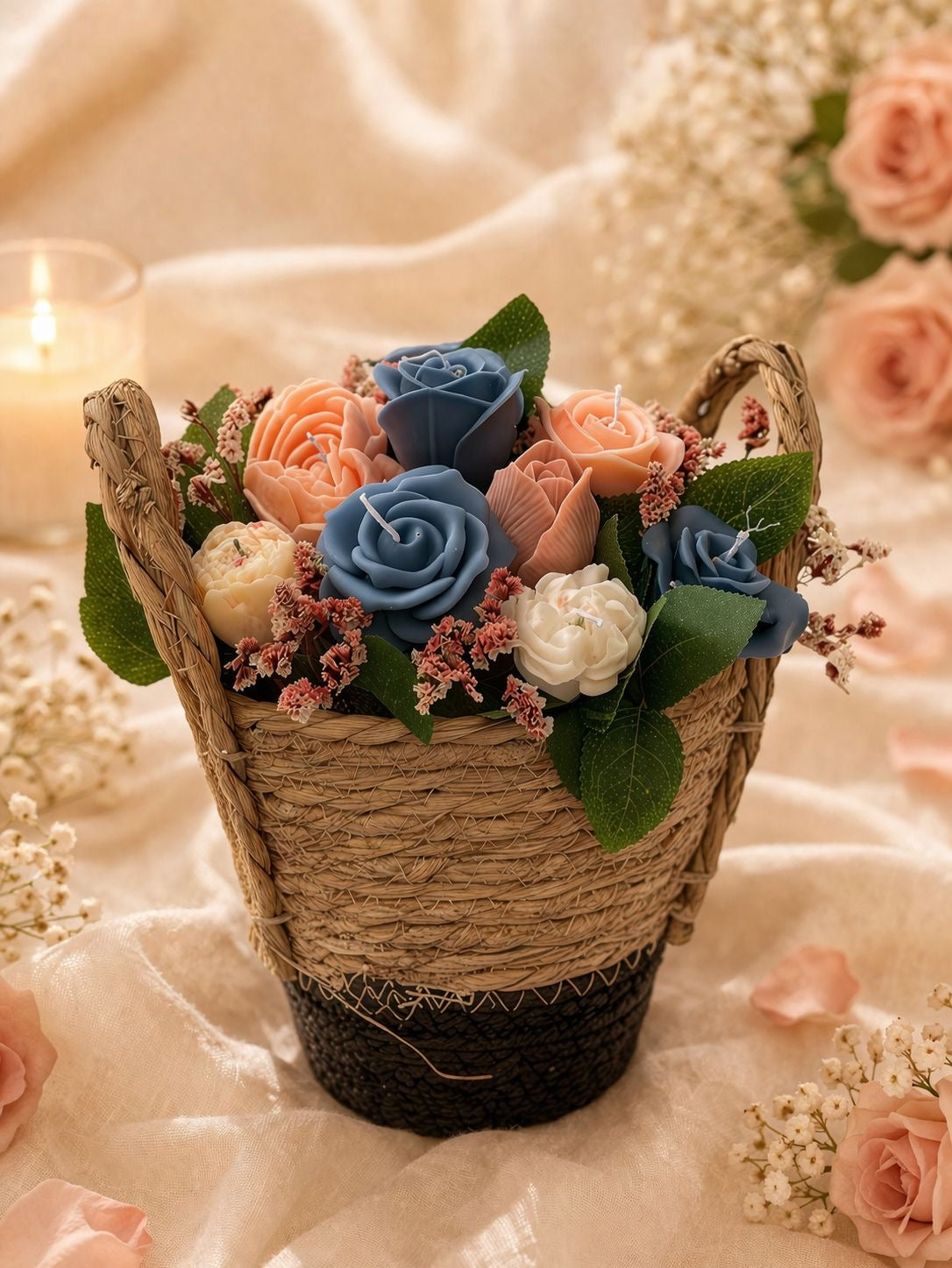 Blue Blush Rose Basket